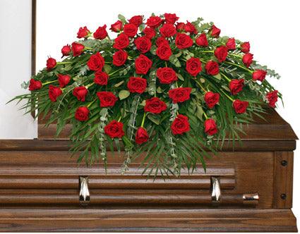 Majestic Red Casket Spray - Clayton Florist: The Florist At Plantation