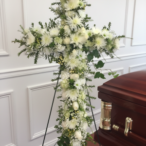 Elegant White Sympathy Cross Standing Spray