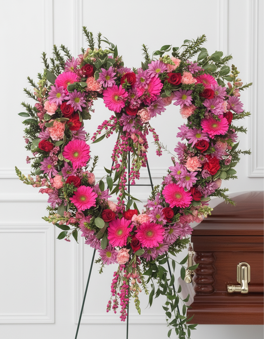 Pink Love & Remembrance Heart Wreath