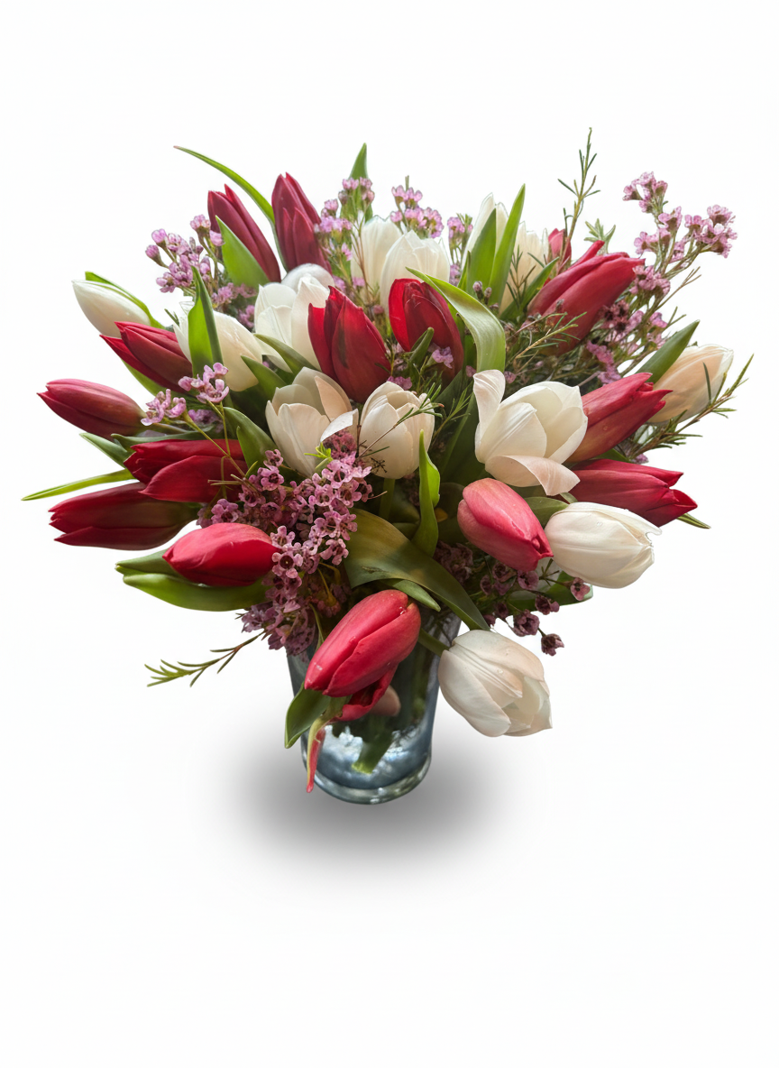 Red & White Tulip Bliss Vase