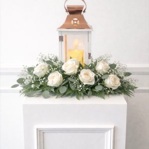 Sympathy Lantern & White Roses